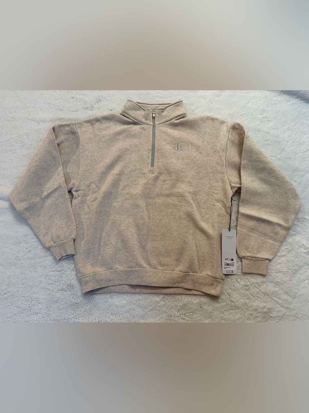 ALO Yoga Quarter-Zip Pullover Sweater Oatmeal Heather Small NWT